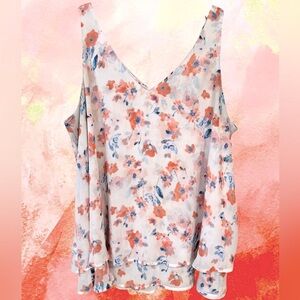 Lane Bryant Cream and Orange Asymmetrical Long Sleeve Blouse